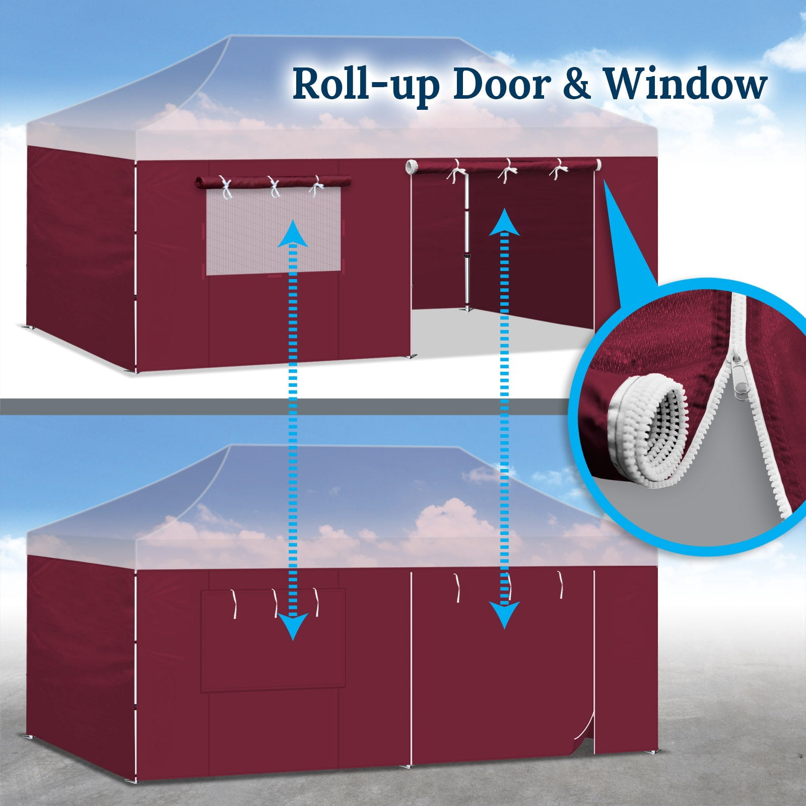 SOLAXO 19.7'x6.54' Canopy Sidewall ONLY for 10'x20' Pop Up Canopy Party Tent with Zipper Door, 4 Pack, Burgundy