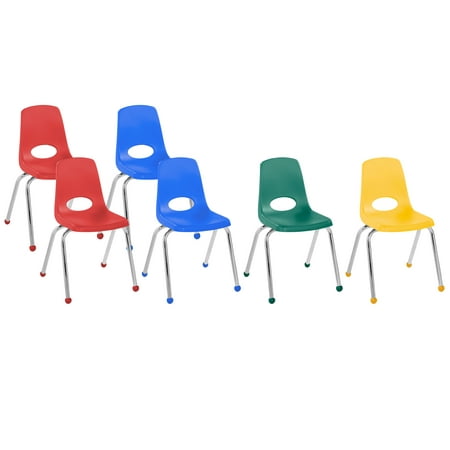 Factory Direct Partners - 10369-AS -10369 FDP 16  School Stack Chair  Stacking Student Chairs with Chromed Steel Legs and Ball Glides - Assorted Colors (6-Pack)