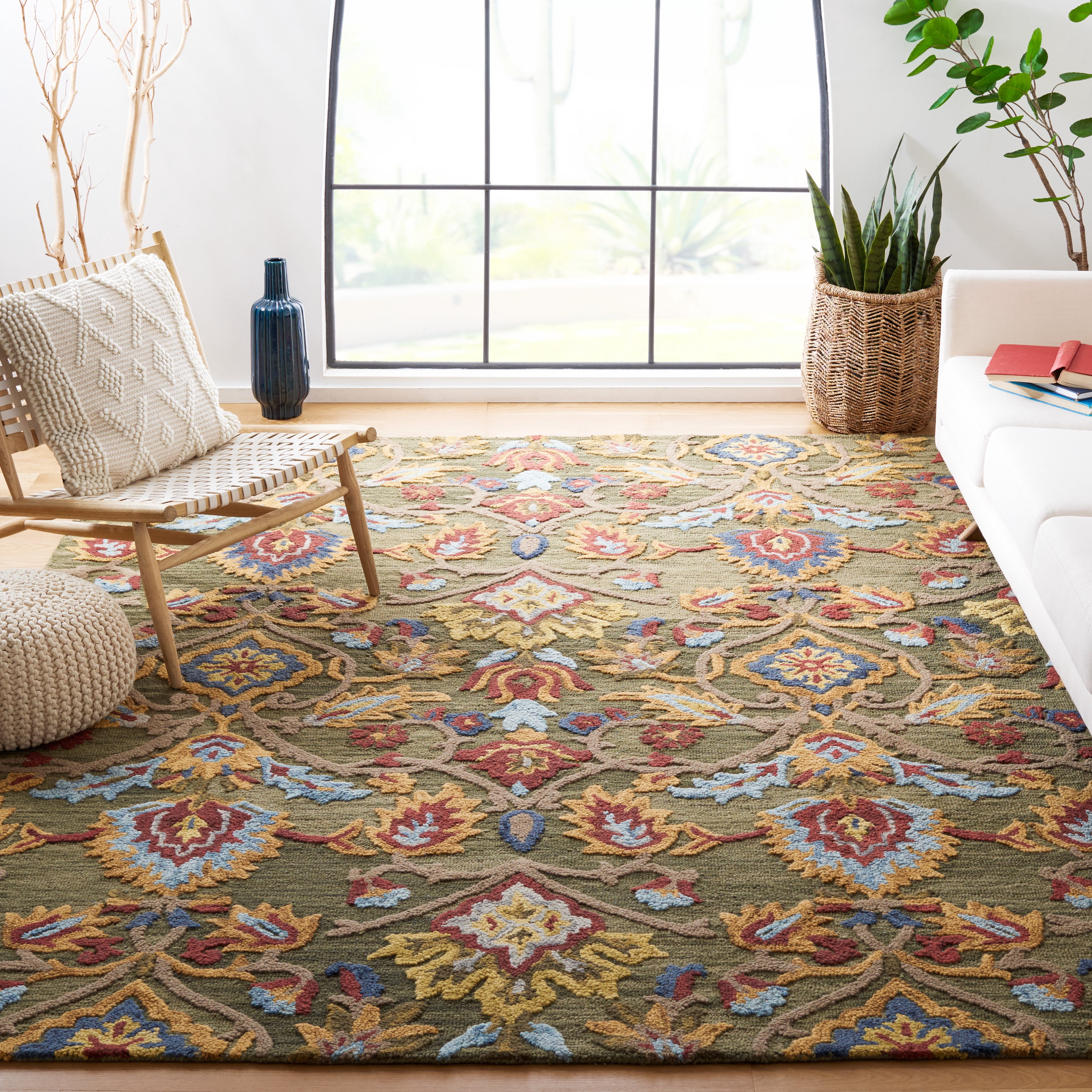 SAFAVIEH Blossom Lennon Floral Wool Area Rug, Green/Multi, 11' x 11' Square