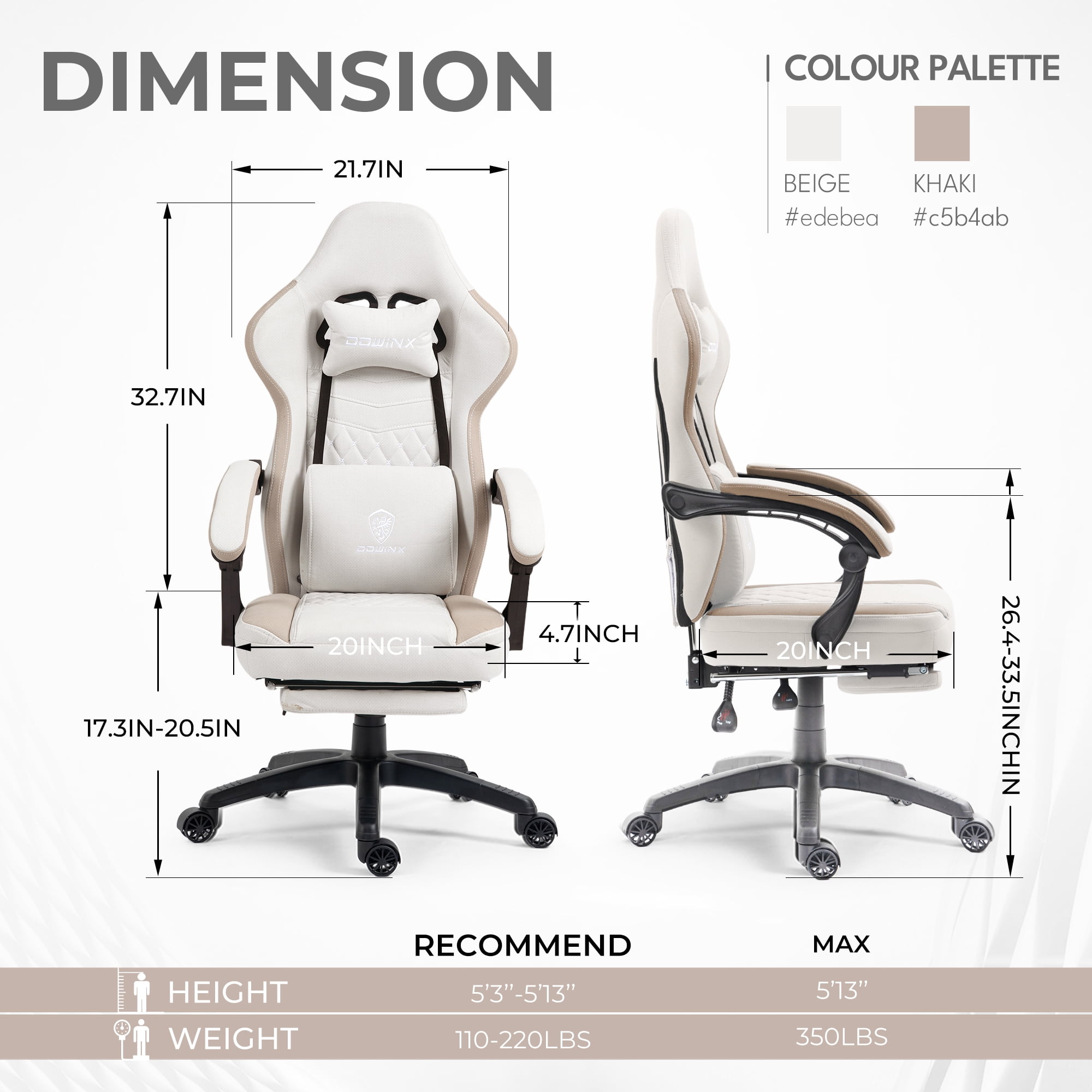 GOOSEA Breathable Fabric Gaming Chair, Comfort Office Chair with Gel Cushion and Storage Bag, Beige