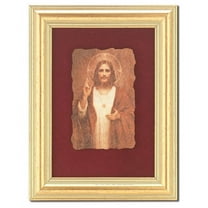 Sacred Heart of Jesus Picture Framed Wall Art Decor Small, Classic Antique Gold Fluted Frame
