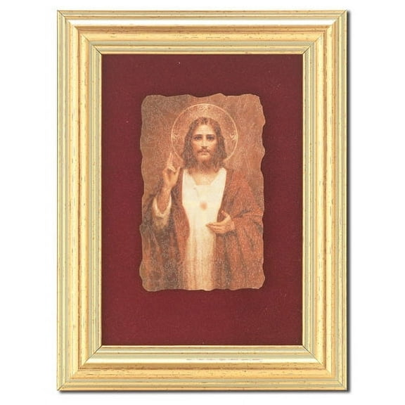 Sacred Heart of Jesus Picture Framed Wall Art Decor Small, Classic Antique Gold Fluted Frame