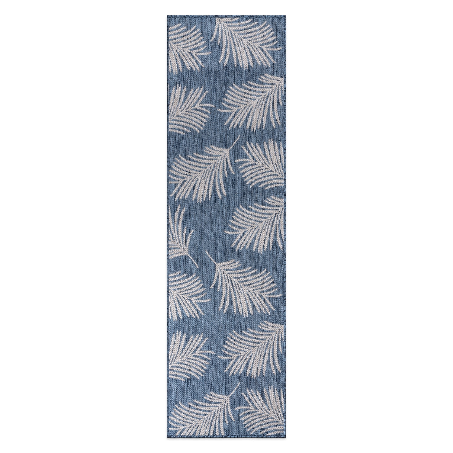 World Rug Gallery Contemporary Palm Leaves Textured Flat Weave Indoor/Outdoor Area Rug - BLUE 2'x7'
