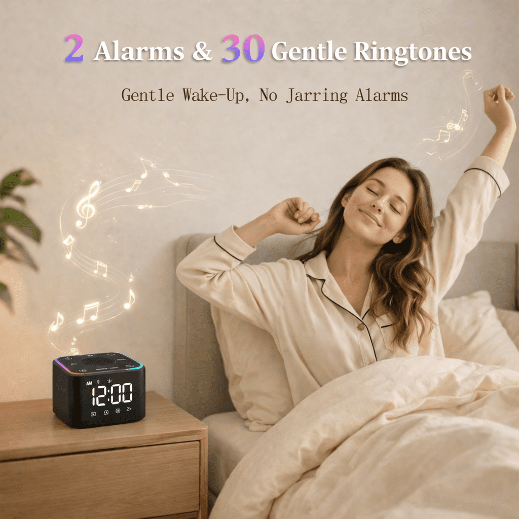TOYOOSKY Alarm Clock Sound Machine 30 Relaxing Sounds 8 Color Options Dimmable Noise Machines with Dual Alarms Perfect for Kids Adults