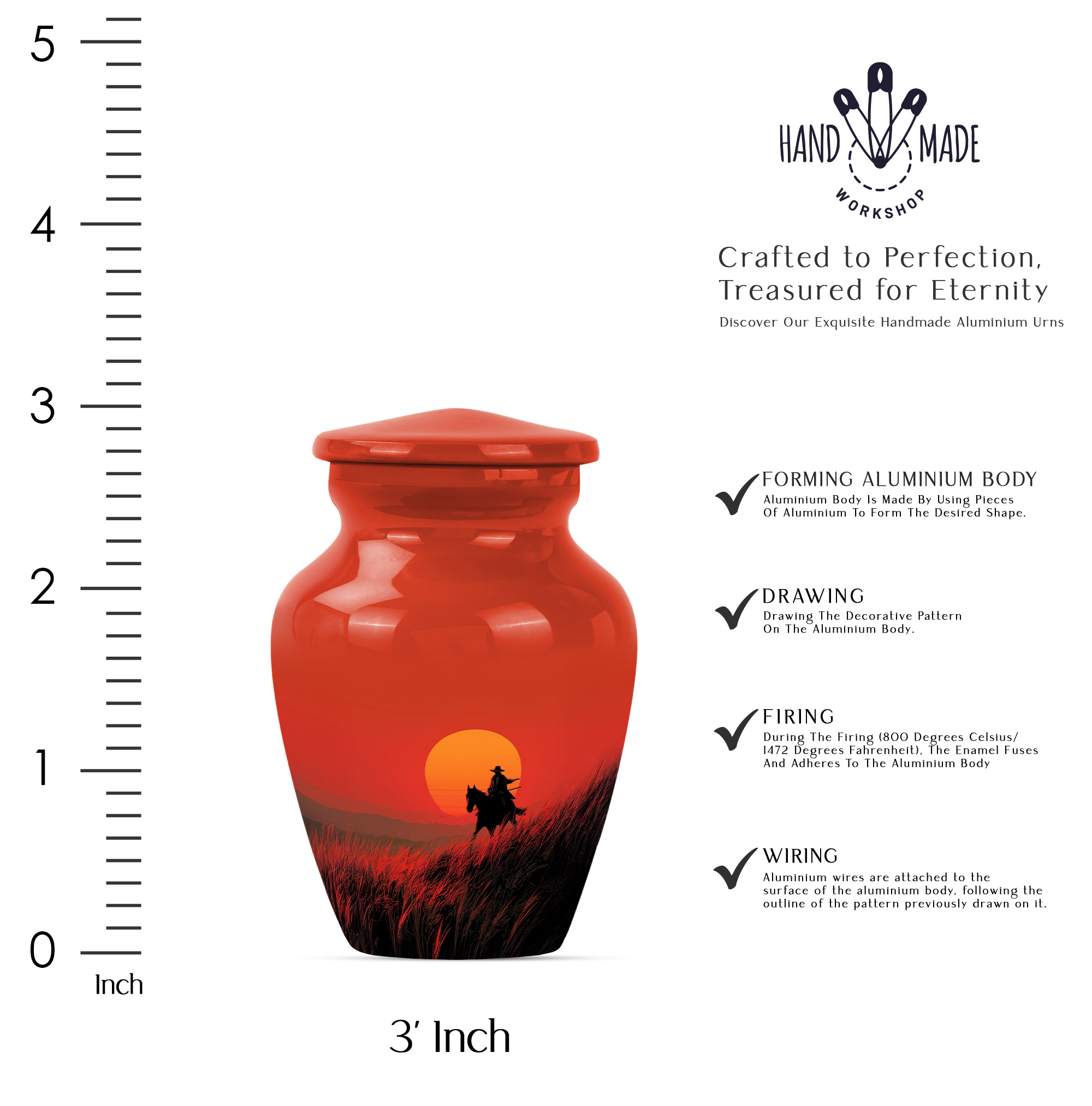 Sunset Cowboy Memorial Keepsake Urns For Ashes, Large Decorative Cremation Urns For Human Ashes Mom & Dad, Cremation Urns For Adult Women Ashes (Size-10 inch 1 Pc, 3 Inch 1pcs)