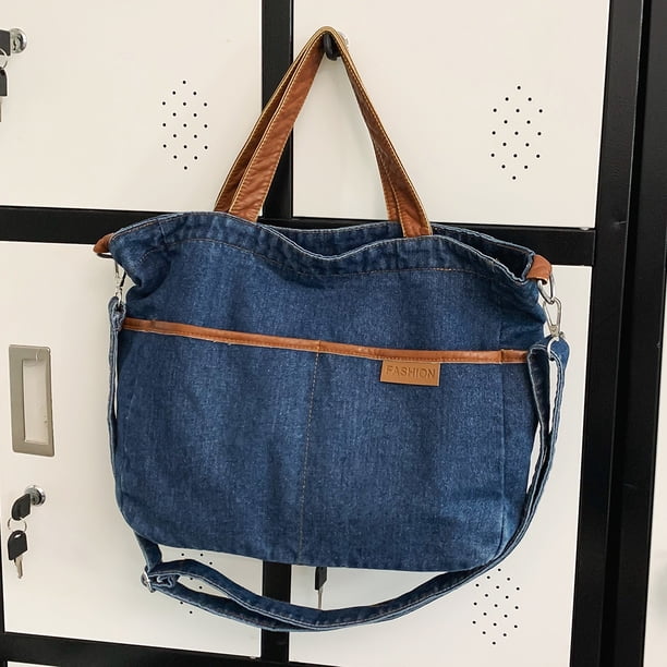 Bolso Denim Casual Hombro Correa Ajustable con Asa Clutch Azul Oscuro Azul