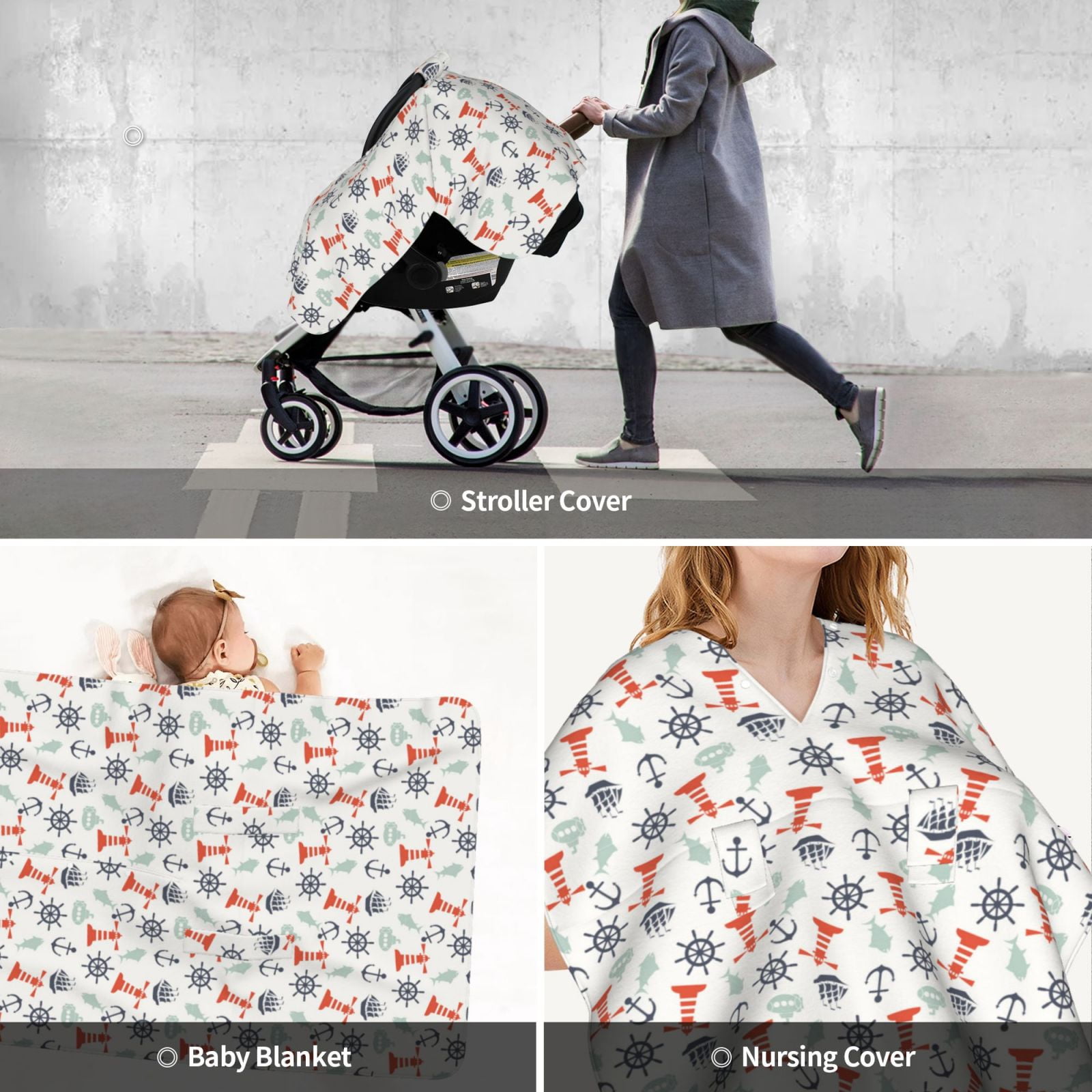 Car Seat Cover Baby - Lighthouse Sailboat Breathable Infant Car Seat Cover for Baby Carseat, Lightweight Comfort Baby Essentials Must Haves Newborn Stuff for Girl Boy