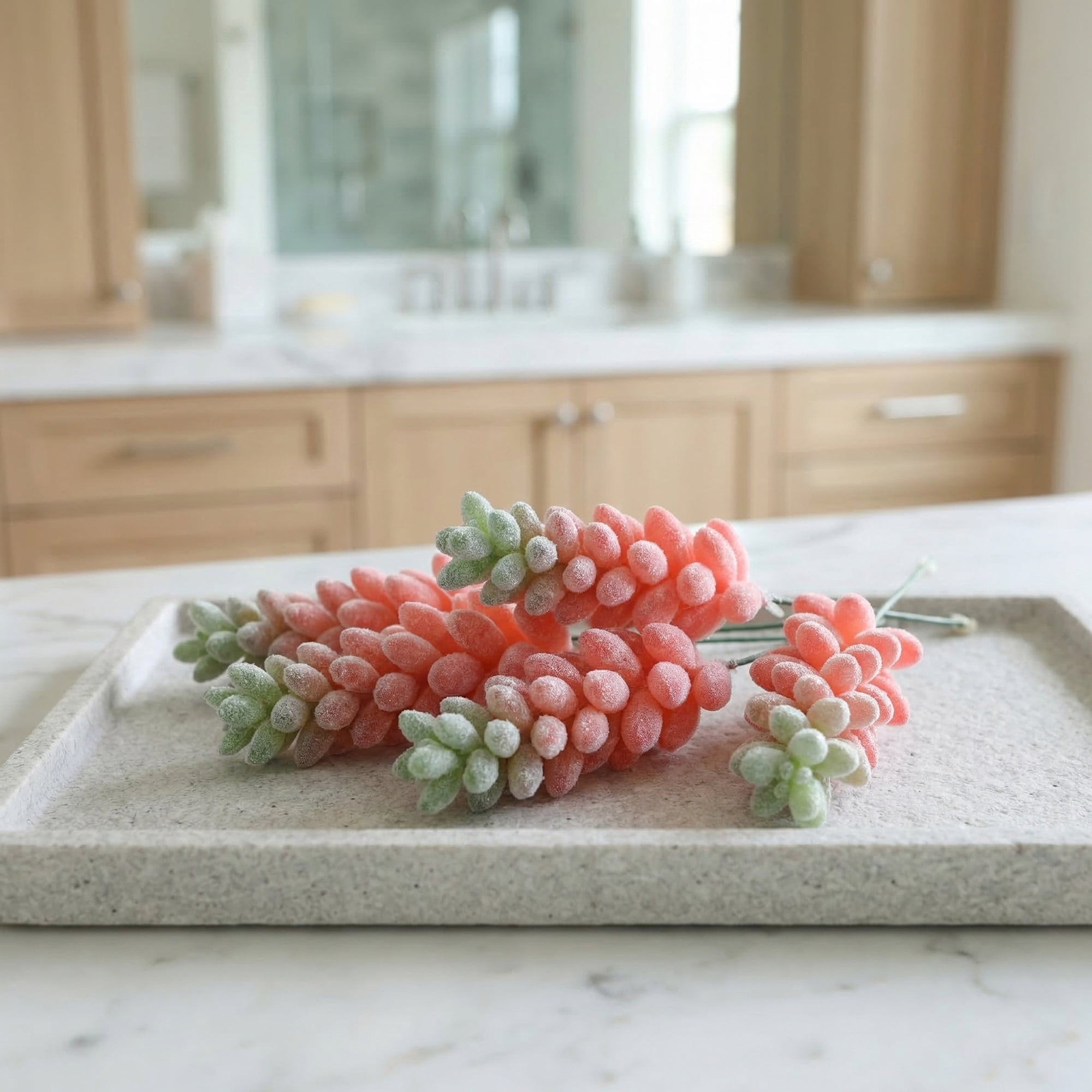 Unique Bargains 10Pcs Flocked Artificial Succulents 3.5" Deep Pink Wheat Ears Rose Beige