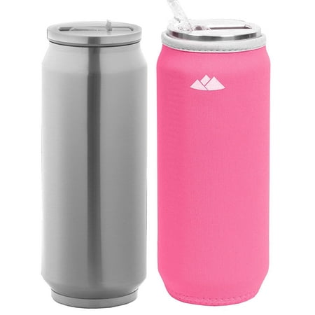 Wealers Double Wall Stainless Steel Water Bottle Vacuum Insulated Straw Tumbler Beer Can Size 17oz with Neoprene Sleeve
