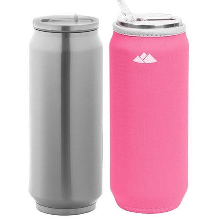 Straw Beer Wealers Double Wall Stainless Steel Water Bottle Vacuum Insulated Straw Tumbler Beer Can Size 17oz with Neoprene Sleeve ()
