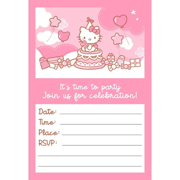 Set of 20 Cute Pink Cat Inspired Happy Birthday Invitation Cards & Envelopes – Lightweight (240g), Postcard Style Invites for the Perfect Party Pack