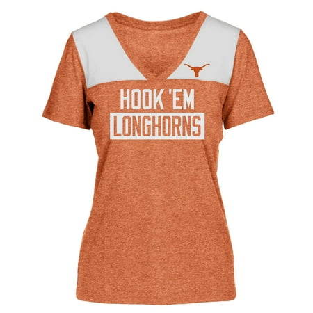 Texas Longhorns Fan - Women's Heathered Texas Orange/White Texas Longhorns Rayna V-Neck T-Shirt