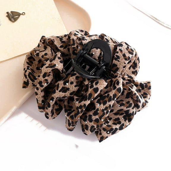 Flower Plastic Claw Hair Clips Hair Accessories for Women & Girls Leopard Print Pattern Camel 130x100mm