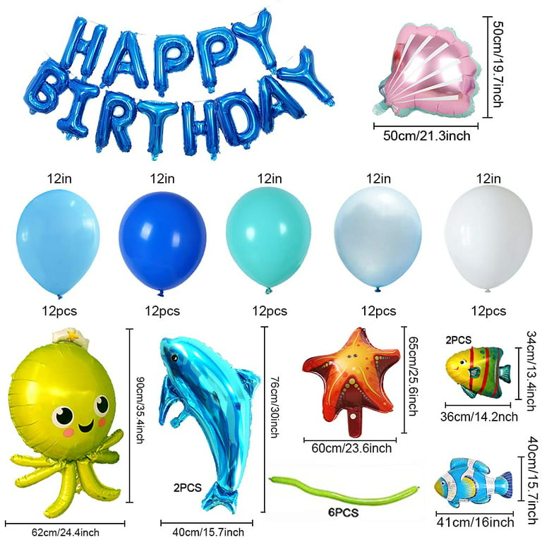  Fiesec Under the Sea Birthday Decorations, Ocean Themed  Birthday Party Decorations Fringe Curtain Balloon Garland Banner Cake  Topper Shark Octopus Lobster Starfish Seahorse Shark Dolphin Blue 122 PCs :  Toys 
