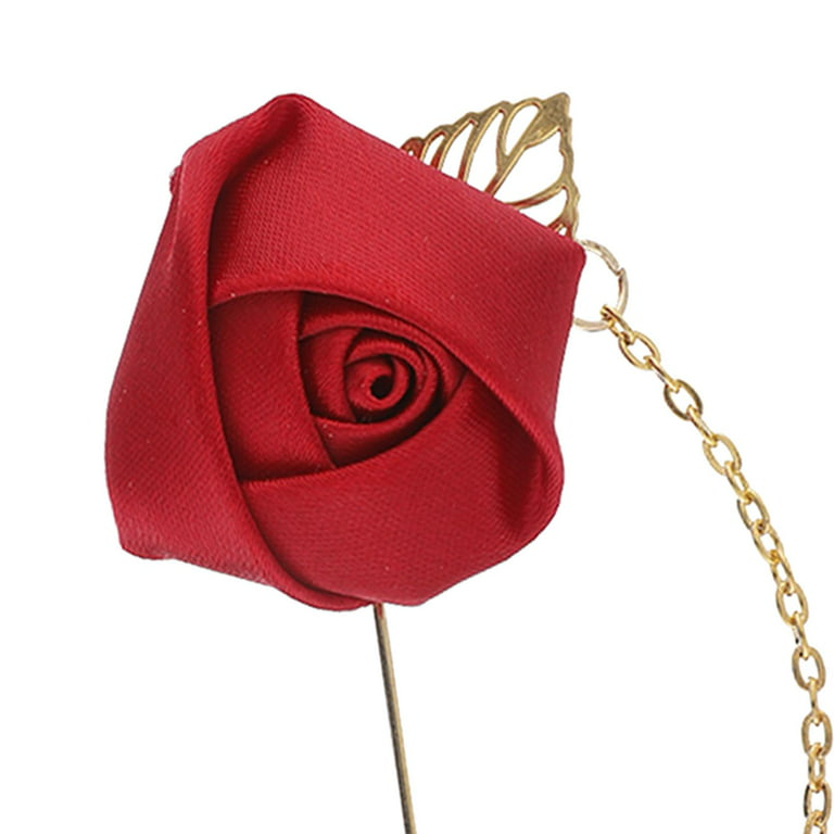 Autumn Dark Red Rose Handmade/handcrafted Flower Lapel Pin Fashion Boutonniere  Pin Brooches for Men Women Wedding Business Party Accessories 