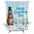 thumbnail image 2 of Happy Groundhog Day Shower Curtain for Bathroom Decor, Cartoon Yellow Floral Blue Sky White Snow Waterproof Fabric Shower Curtain, 36"x72" Set with 12 Hooks, 2 of 9