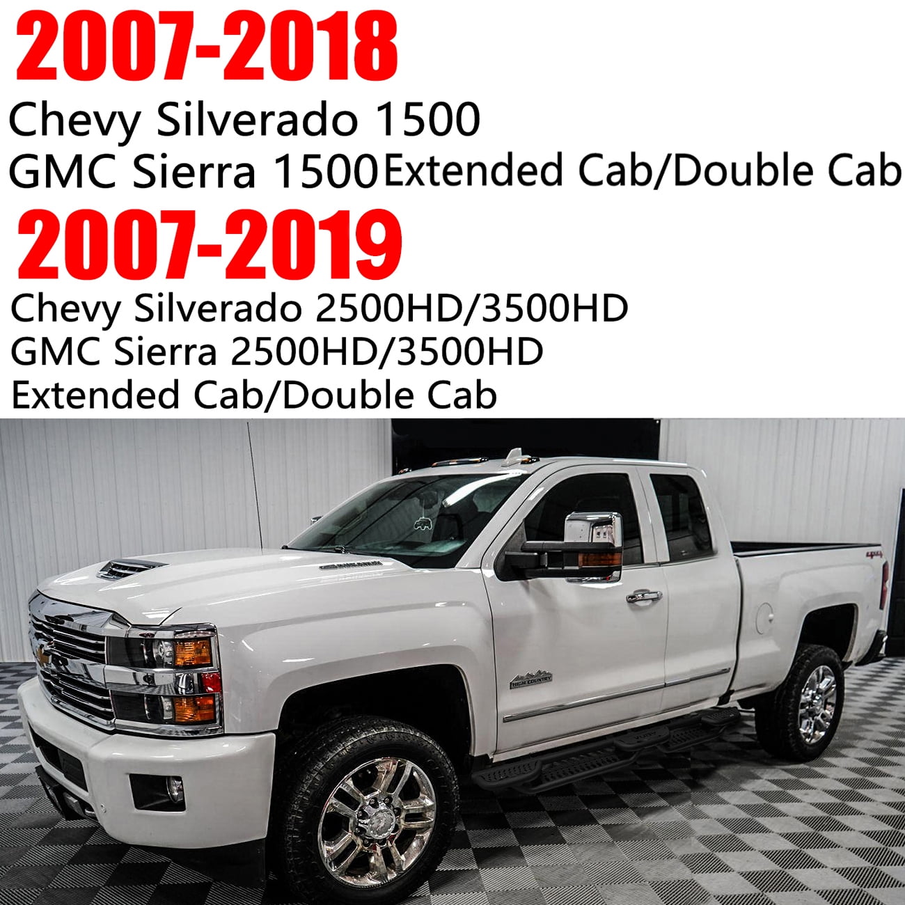 Vijay Running Boards Compatible with 2007-2018 Chevrolet Silverado 1500 / 2007-2018 GMC Sierra 1500 Extended Cab Bolt-on Side Steps Rails Steel Nerf Bars