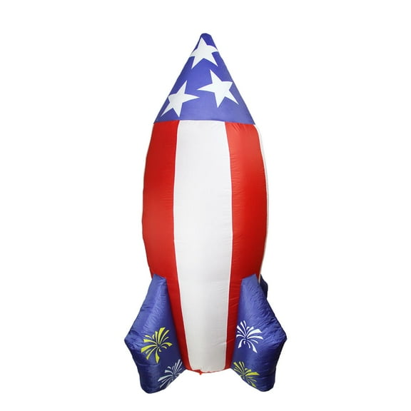 8' Inflatable Lighted Red White and Blue Rocket Yard Art Decoration
