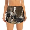 thumbnail image 2 of Xecao's Cat Family for a double-layer running short for women, perfect for gym, tennis, and more, featuring a convenient pocket., 2 of 9