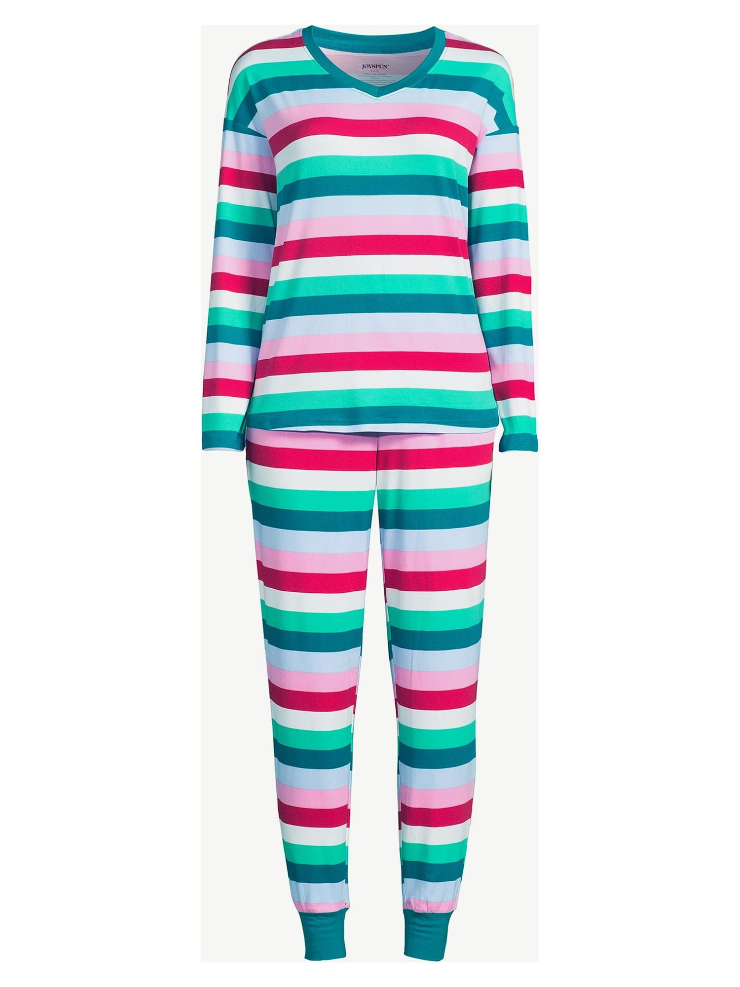 Joyspun Women's Long Sleeve Sleep Top and Jogger PJ Set, 2-Piece, Sizes up to 3X