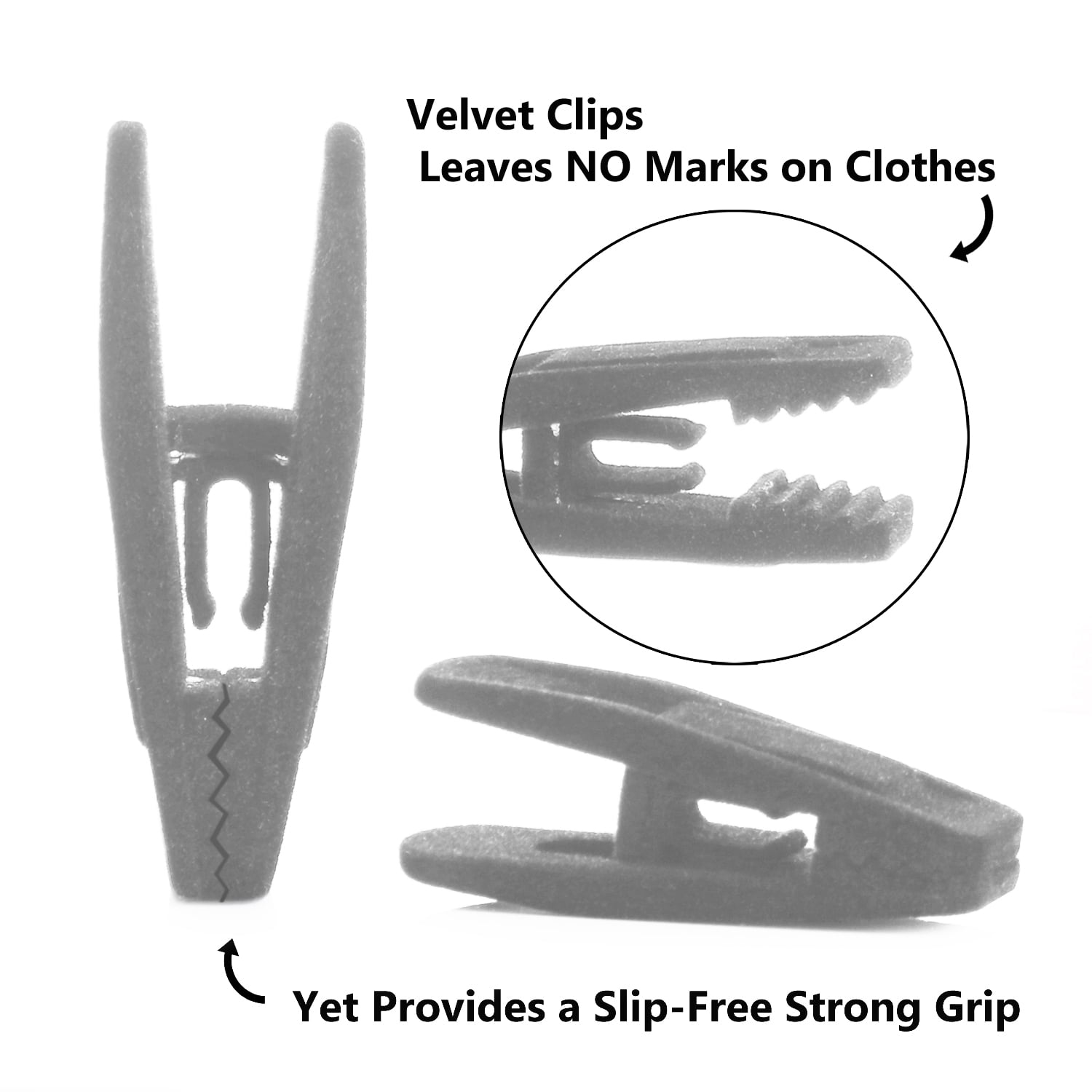 Closet Accessories, Velvet hangers, non-slip ultra slim space saving hanger, with notches, tie bar, and swivel hooks, 30 pack, with bonus 20 matching velvet finger clips. (Grey [Charcoal]))