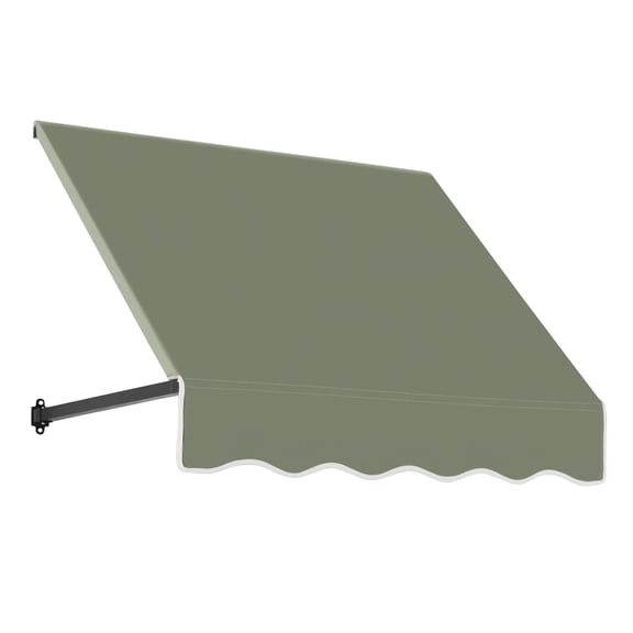Awntech 4.38 Ft Dallas Retro Straight Slope Fixed Awning with Anodized Arms (52.5in x 16in x 30in), Sage