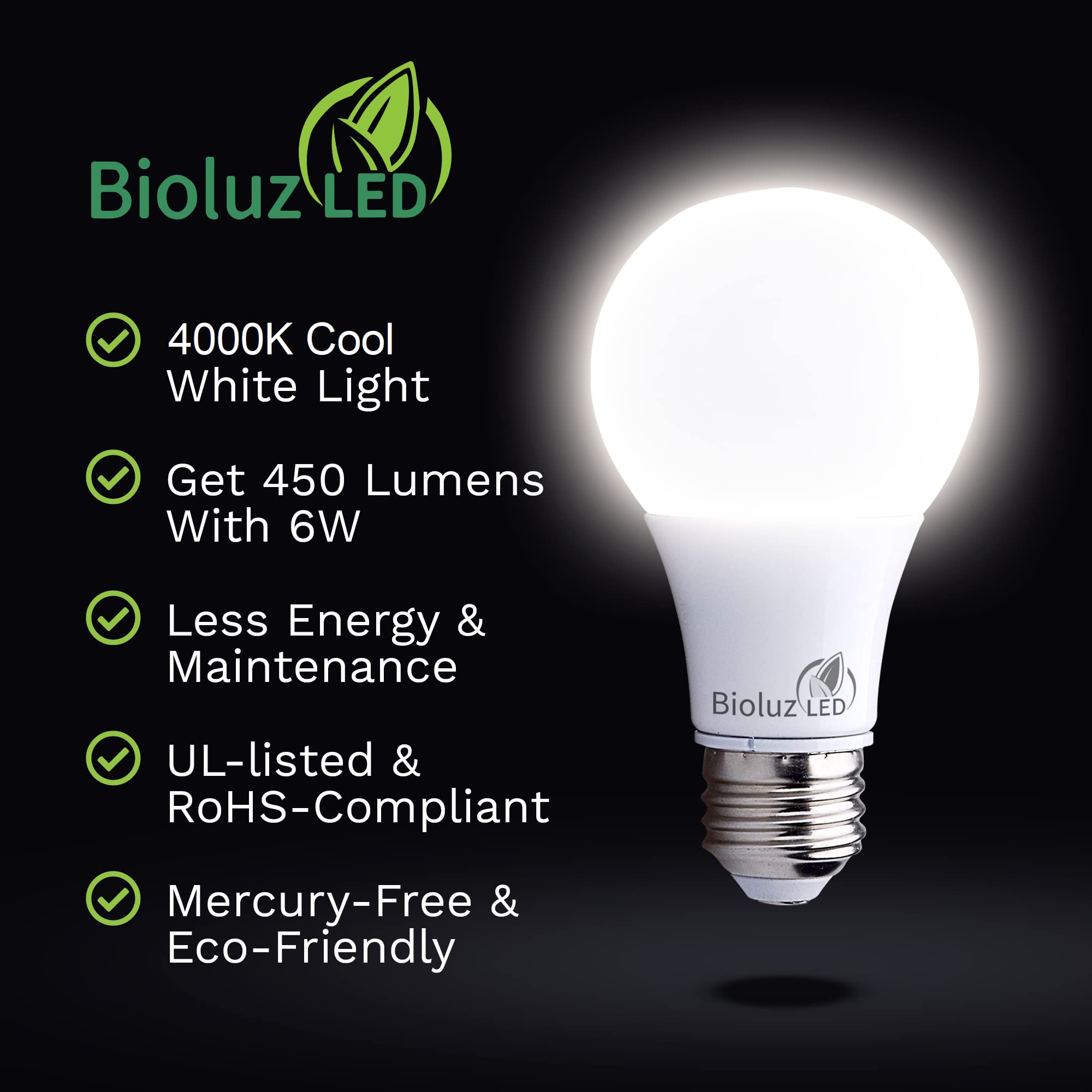 A19 LED Light Bulbs 48 Count, 6W 40W Equivalent, 4000K Cool White, 450 Lumens, Non-Dimmable, E26 Base, UL Listed, Home Decor
