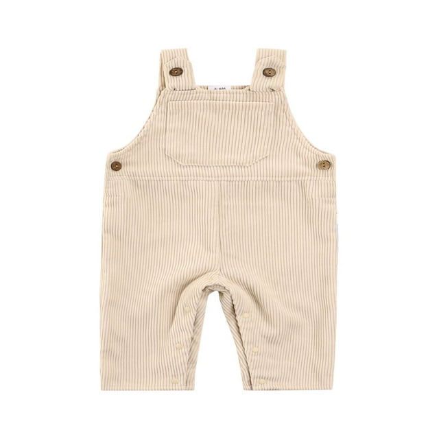 EIMELI Infant Baby Boy Girl Corduroy Bib Pants Solid Color Square Neck Jumpsuit with Snap Fasteners