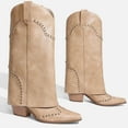 thumbnail image 3 of RONILURN Women's Studded Foldover Western Cowboy Boots | Square Toe Chunky Heel Knee High Boots for Concert Festival Night Out, 3 of 9