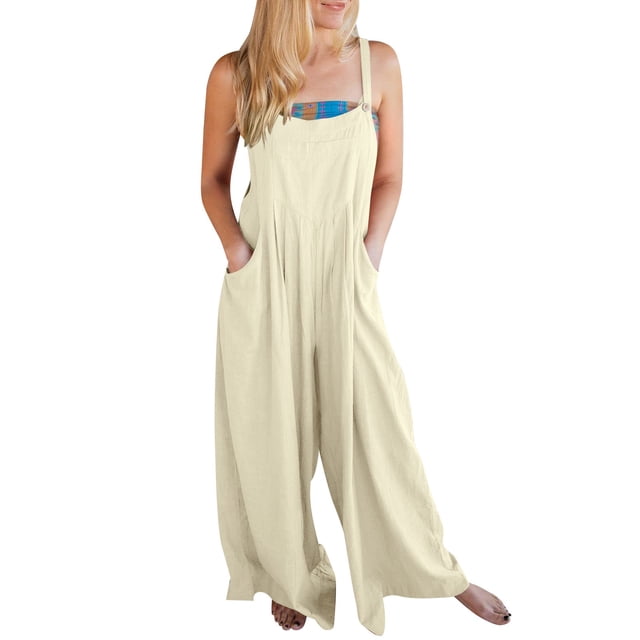 GZWYHT Jumpsuits for Women Overalls for Women Women's Summer Loose Sleeveless Overalls With Suspender Jumpsuit Rompers for Women Womens Rompers for Summer B XXL