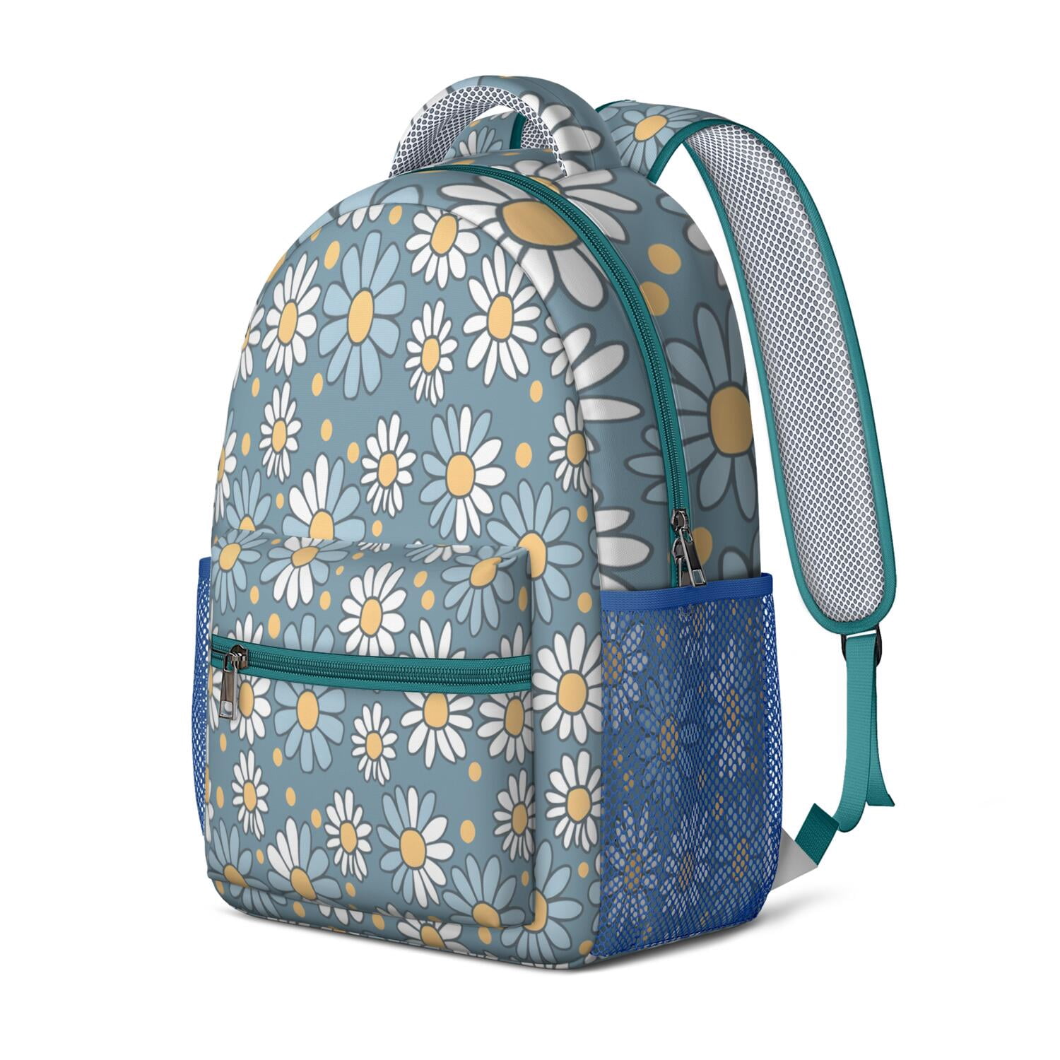 Watercolor Daisy Artwork School Bag - Breathable & Ergonomic for Teenagers