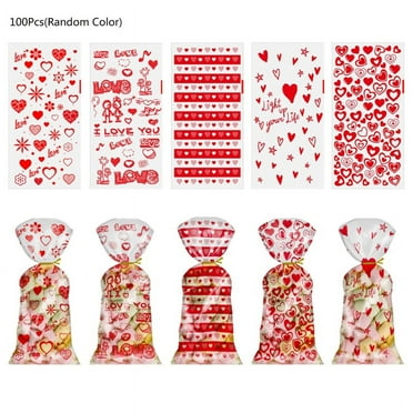 XISAOK 100 PCS Cellophane Party Bags Valentine's Day Heart Pattern Easy to Use Party