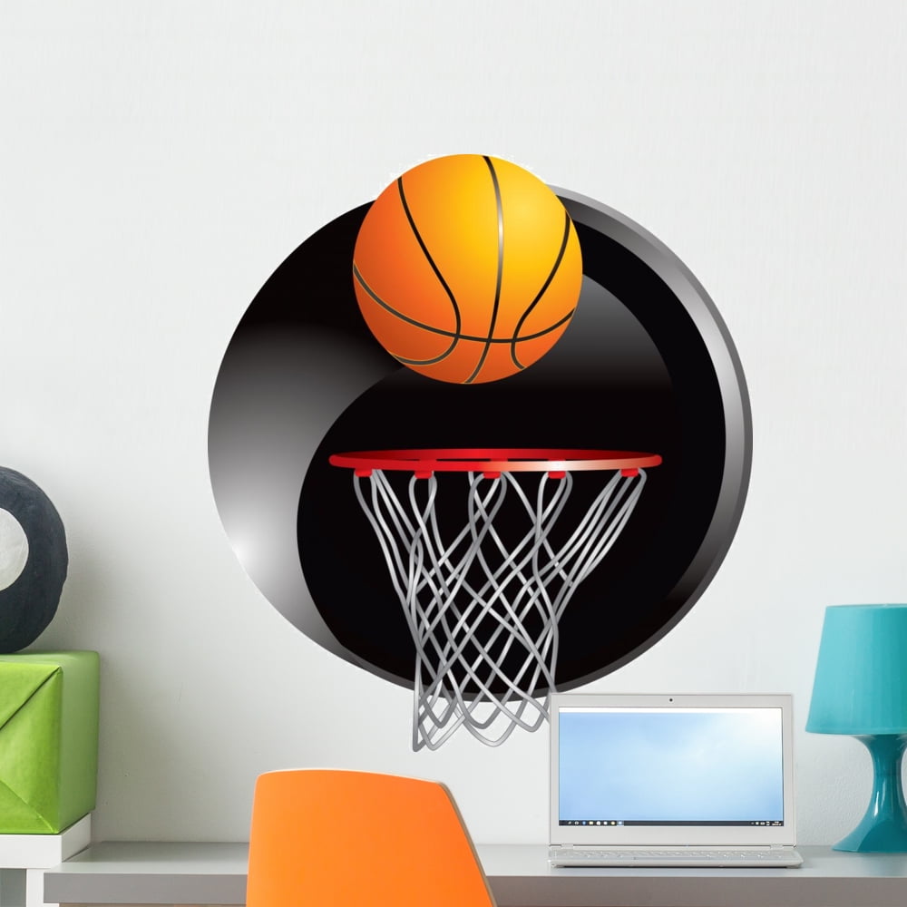 Basketball Going into Hoop Wall Decal by Wallmonkeys Peel and Stick