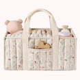 thumbnail image 7 of HUISZJ Floral Diaper Caddy Organizer, Stylish Nursery Storage Basket with Handle, Reusable Storage Bag for Newborn Work Travel Outdoor (Beige), 7 of 7
