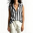 thumbnail image 4 of Noric Women's Striped Print Tank Tops Sleeveless V-Neck Collar Casual Summer Trendy Office Blouse, 4 of 7