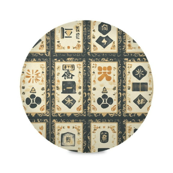 WOBOGO Mahjong Background Round Placemats Set of 6 Heat Resistant Washable Kitchen Table Decorations 15.4in