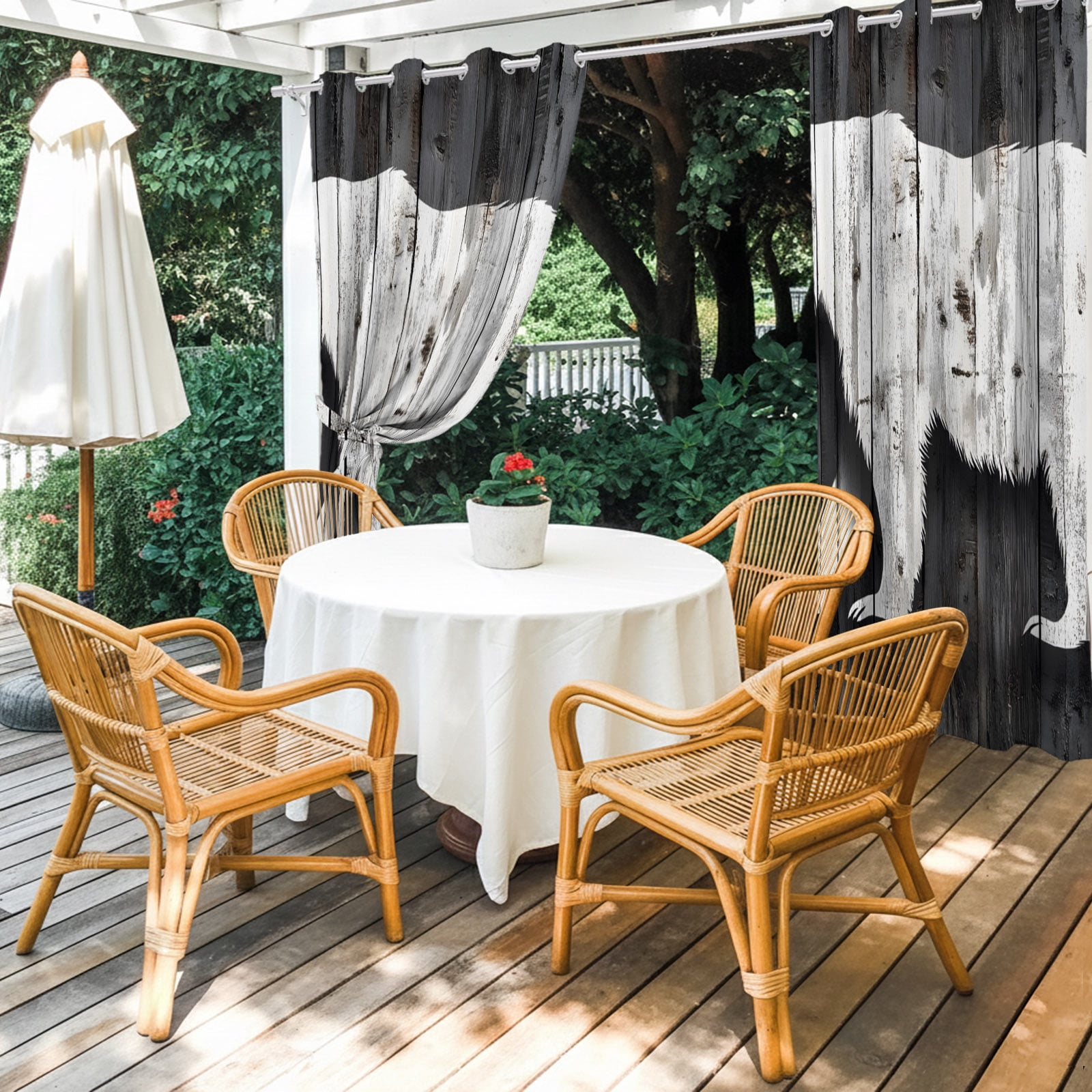 Outdoor Curtains for Patio Waterproof, Vintage Bear Windproof Pravicy Outside Porch Blackout Curtain, Retro Farmhouse Country Wooden Grain Sun Blocking Grommets Curtains for Cabana Gazebo 54"x108"