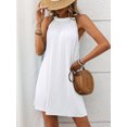 thumbnail image 4 of Women Halter Neck A Line Dress Solid Color Sleeveless Loose Fit Casual Wear Mid Length, 4 of 7