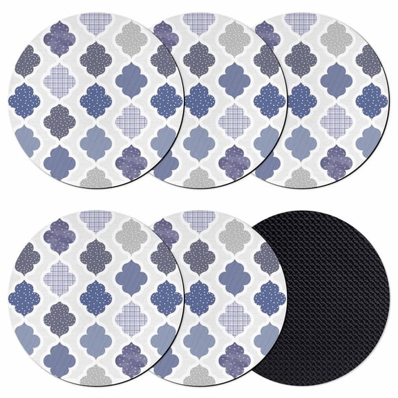 Grey Purple Moroccan Coasters Set of 6, Absorbent Coasters for Drinks, Retro Bohemia Geometric Pattern Coaster for Desk Coffee Table Protection, Home Decor House Warming Gifts 4"