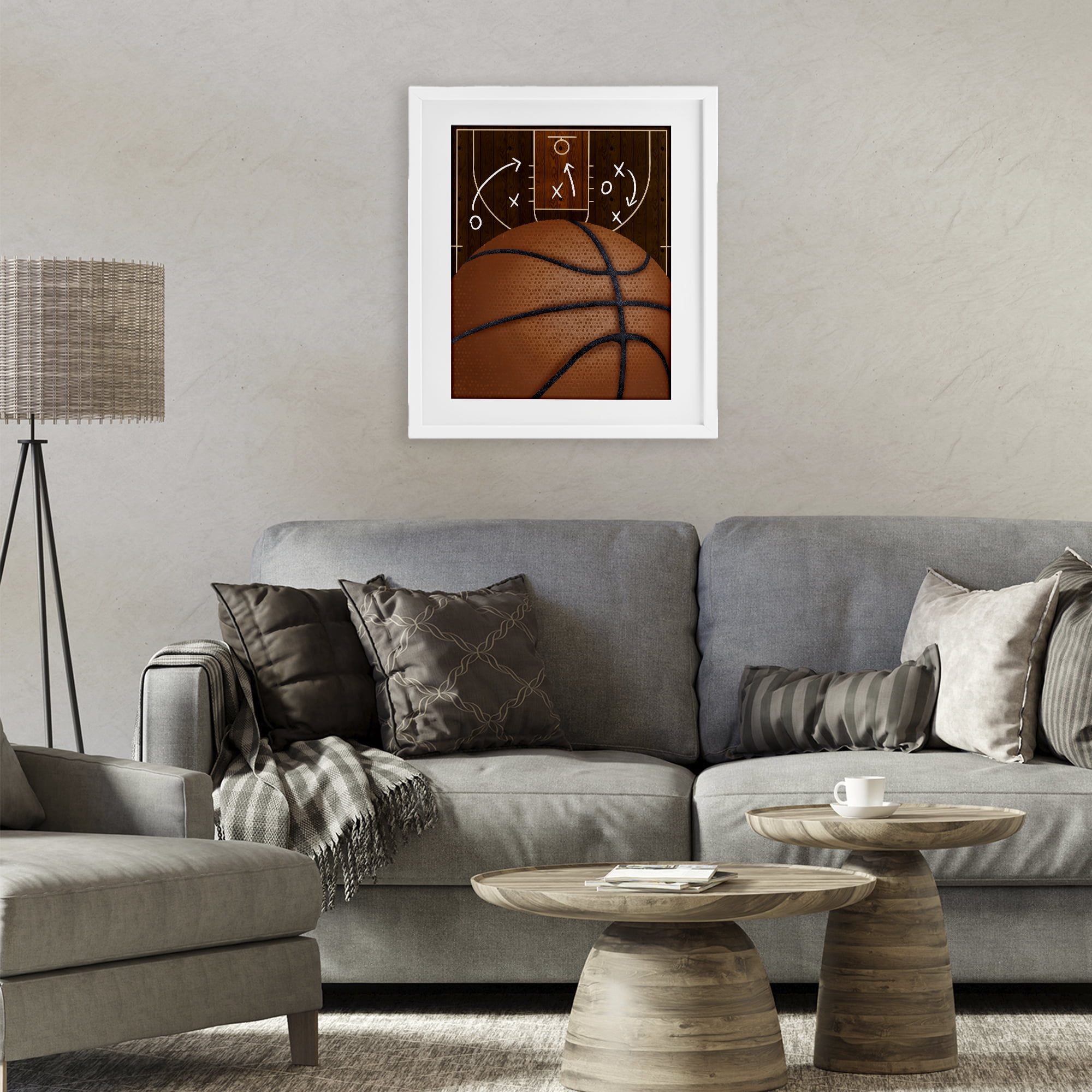 Stupell Industries Basketball Court Tactics White Framed Print Under Glass, design by Jennifer Stith