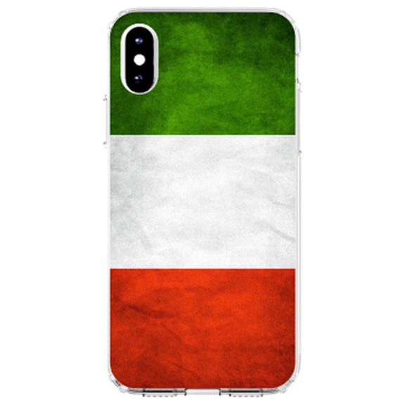 DistinctInk Clear Shockproof Hybrid Case for iPhone XS Max (6.5" Screen) - TPU Bumper, Acrylic Back, Tempered Glass Screen Protector - Italy Flag Old Weathered Red White Green - Love of Italy
