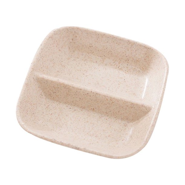 Bewildely Platos de condimentos divididos cuadrados de paja de trigo, contenedor de salsa de , cubiertos de cocina, de aperitivos Cocina y Comedor beige