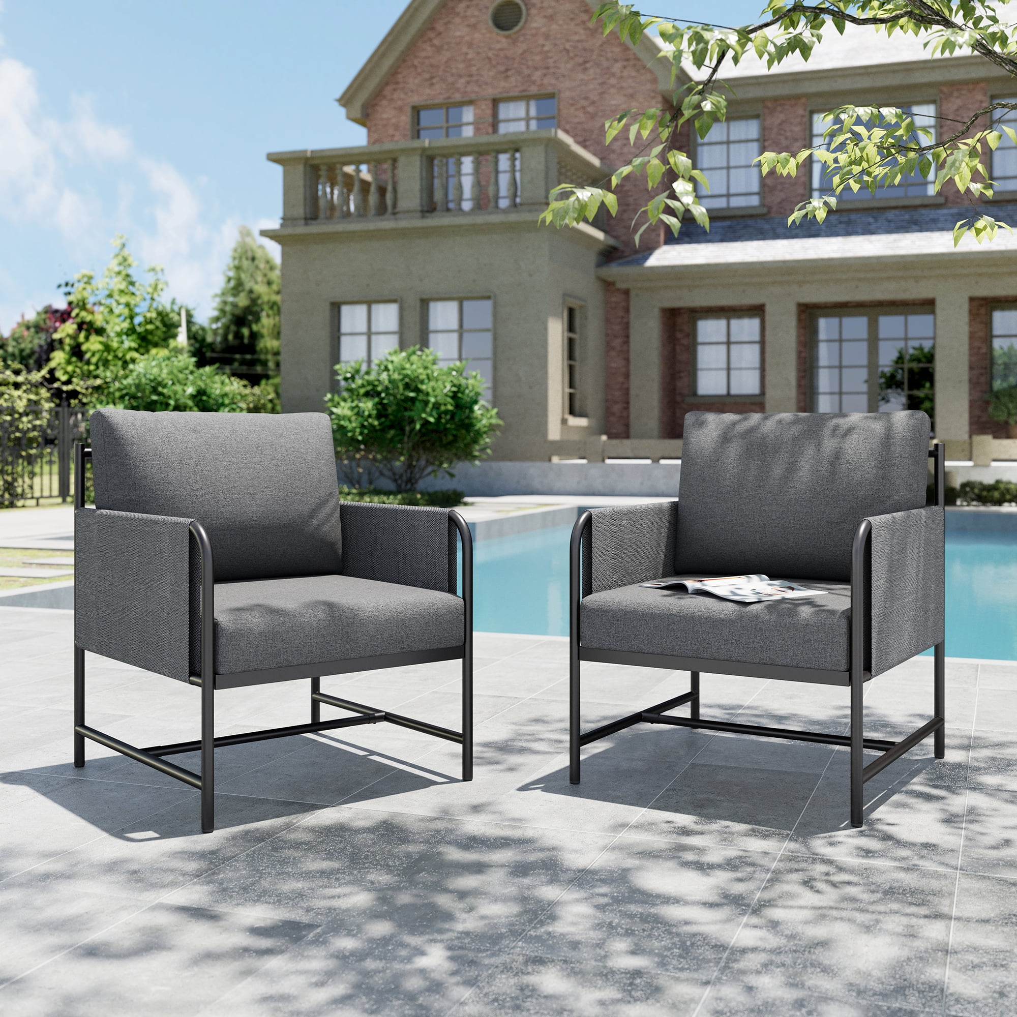 SUMMIT LIVING 5-Seat Modern Minimalism Patio Furniture Set with Coffee Table, Metal Patio Conversation Set with Wide & Deep Seat, Gray