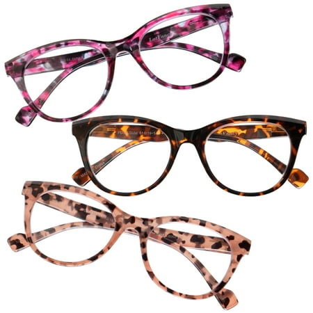 LotFancy Ladies Reading Glasses Blue Light Blocking, Spring Hinge Reader for Women Men,+2.0, 3 Pack