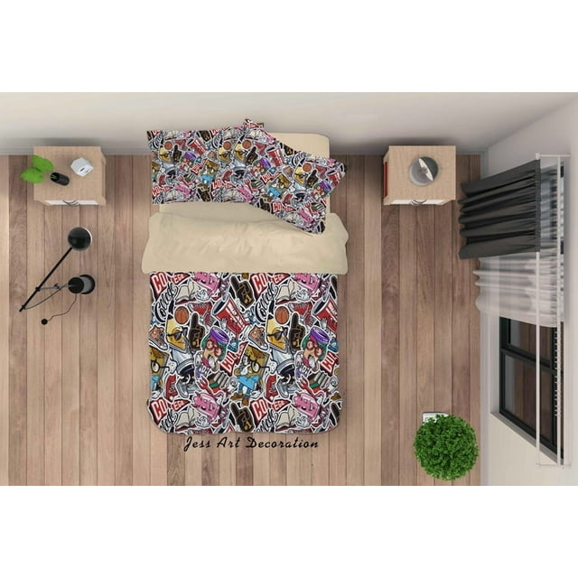 Ensemble de Housse de Couette 3D Dessin Animé Livres Boisson Basketball Crayon Ensemble de Literie Housse de Couette