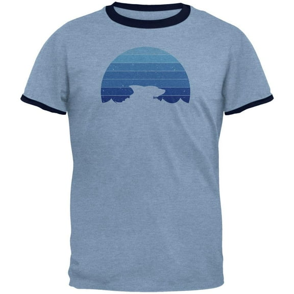 Ocean Shark Retro Sunset Blue Mens Ringer T Shirt Heather Blue-Navy 2XL