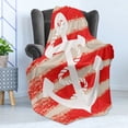 thumbnail image 4 of Anchor Soft Flannel Fleece Throw Blanket, Vintage Seascape Boat with Rope Stripes Art Nautical Print in Warm Colors, Cozy Plush for Indoor and Outdoor Use, 70" x 90", Vermilion Cream, by Ambesonne, 4 of 5