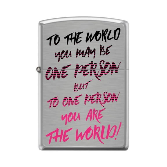 Zippo Lighter - Personalized Custom Message Engraved on Backside for to The World-One Person Brushed Chrome #Z5209