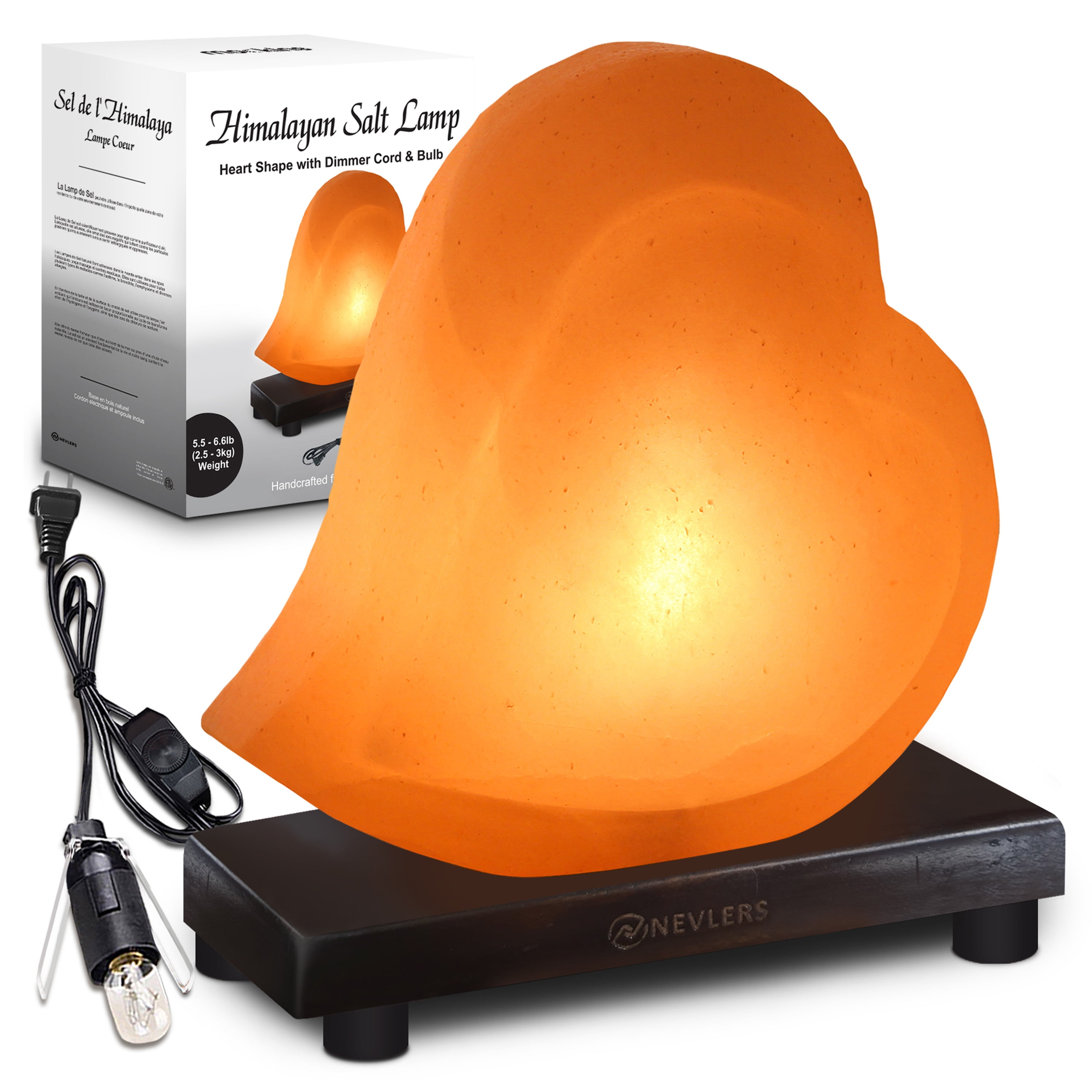 Nevlers Double Heart Shaped Pink Himalayan Salt Lamp Night Light Dimmer Control Plug in