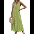 thumbnail image 1 of Vestido de Verano para Mujer, de Algodón, Estilo Bohemio, de , Sin Mangas, con Volantes Escalonados, Maxivestido . Amarillo-Verde L, 1 of 5
